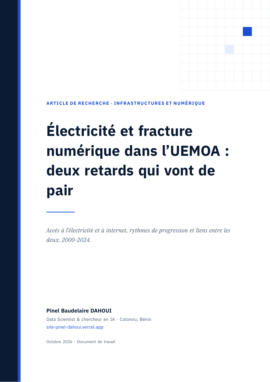 Page de couverture de l’article « Électricité et fracture numérique dans l’UEMOA : deux retards qui vont de pair »