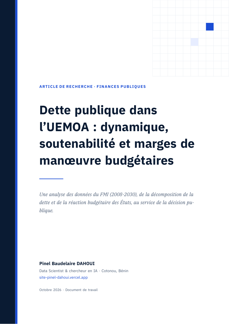 Page de couverture de l’article « Dette publique dans l’UEMOA : dynamique, soutenabilité et marges de manœuvre budgétaires »