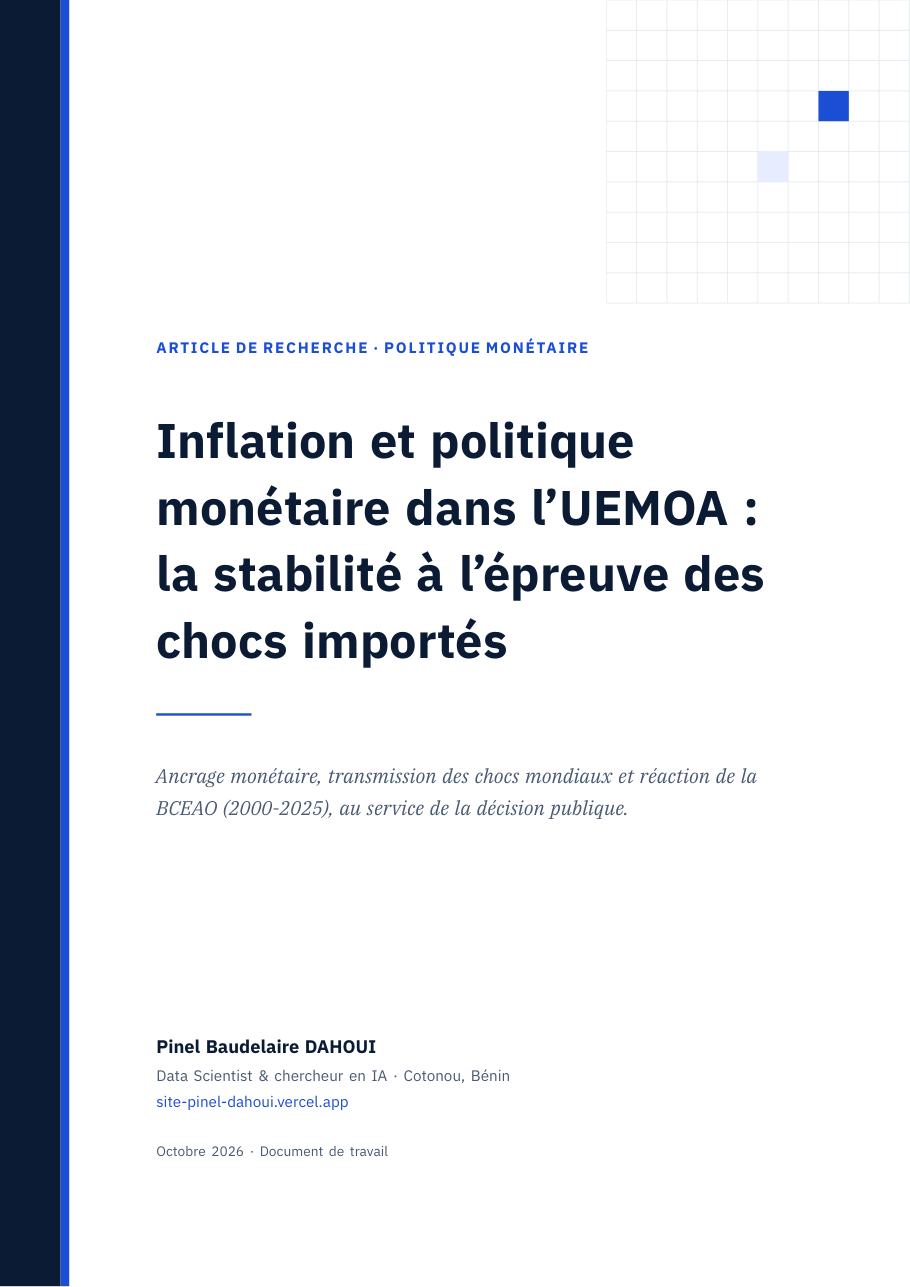 Page de couverture de l’article « Inflation et politique monétaire dans l’UEMOA : la stabilité à l’épreuve des chocs importés »