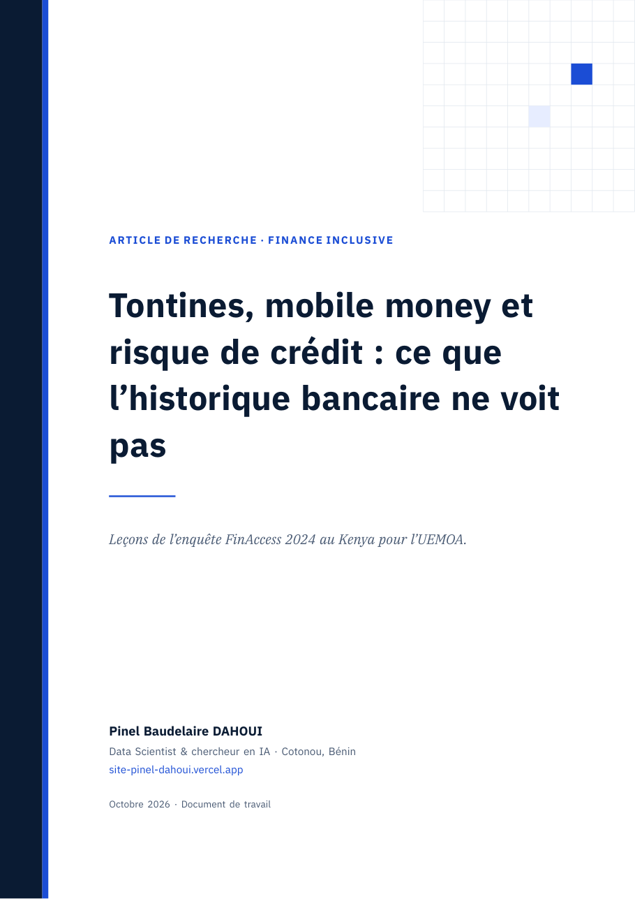 Page de couverture de l’article « Tontines, mobile money et risque de crédit : ce que l’historique bancaire ne voit pas »