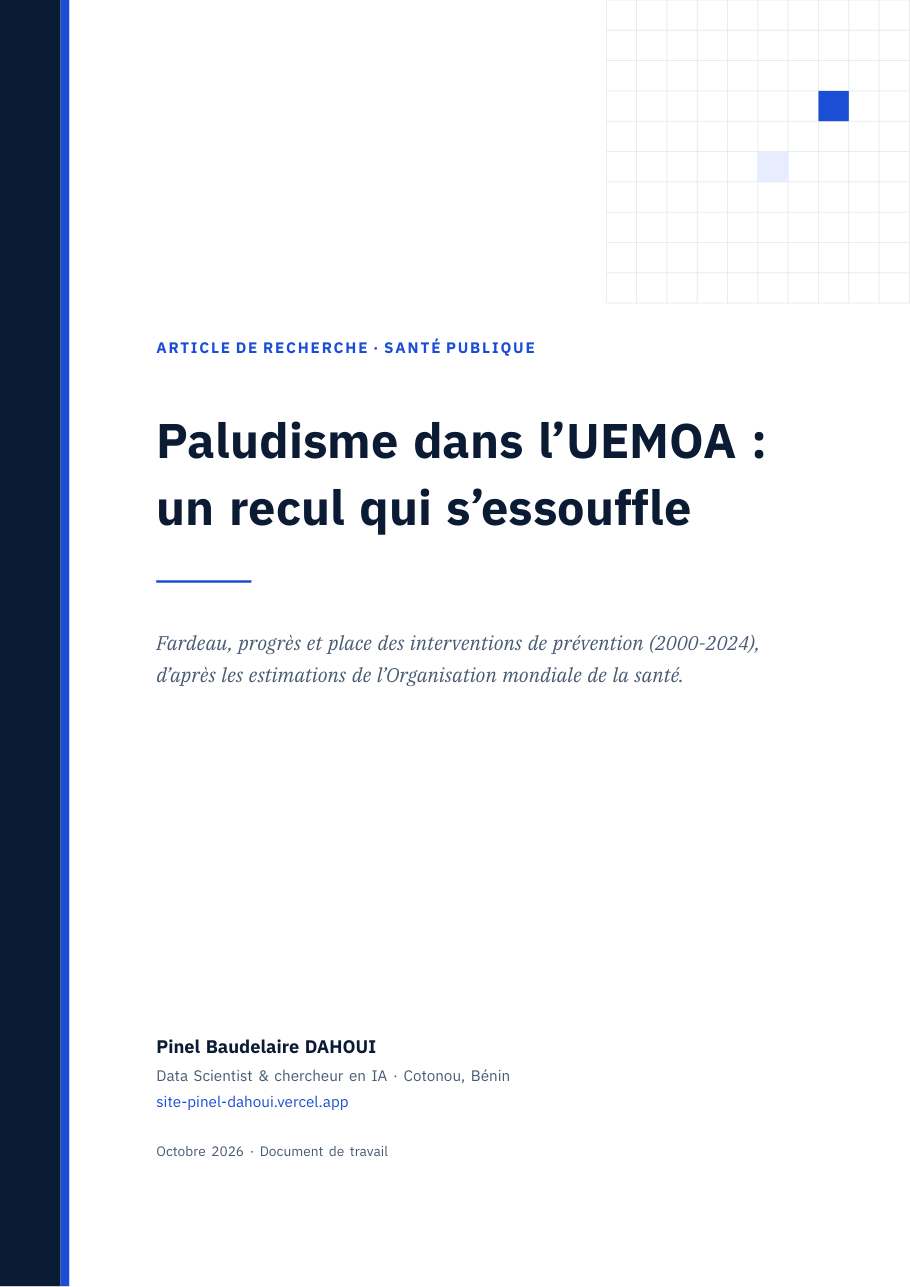 Page de couverture de l’article « Paludisme dans l’UEMOA : un recul qui s’essouffle »